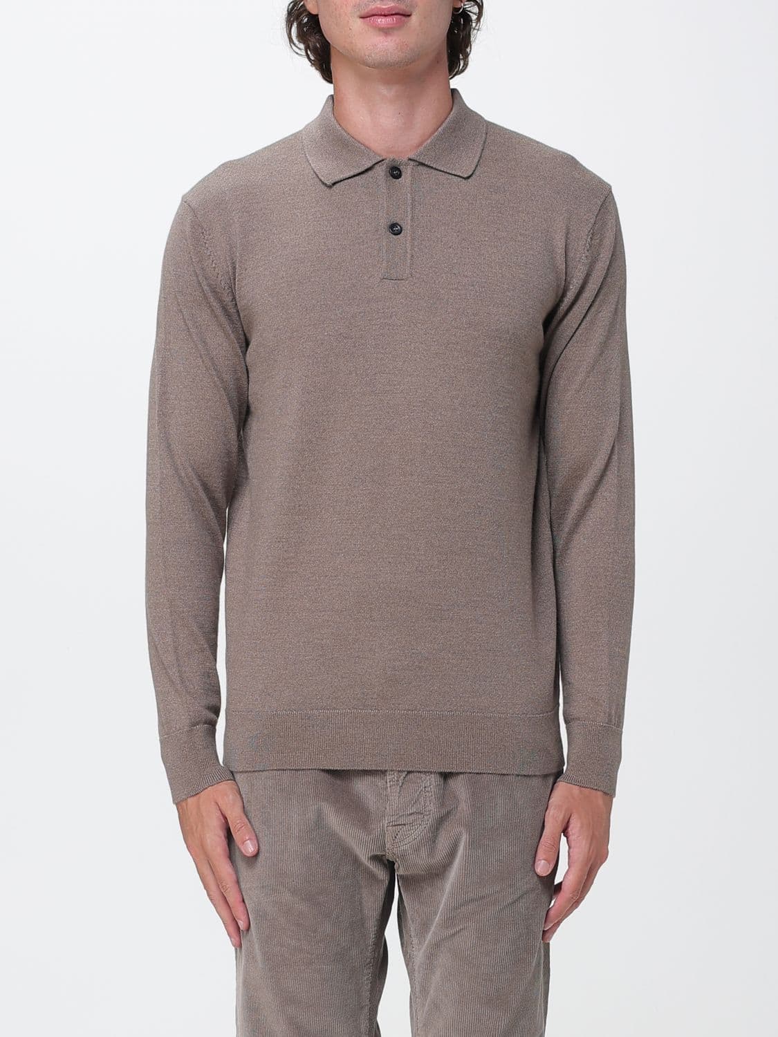 Diana Studio Long-Sleeved Knit Cotton Polo with Ribbed Collar