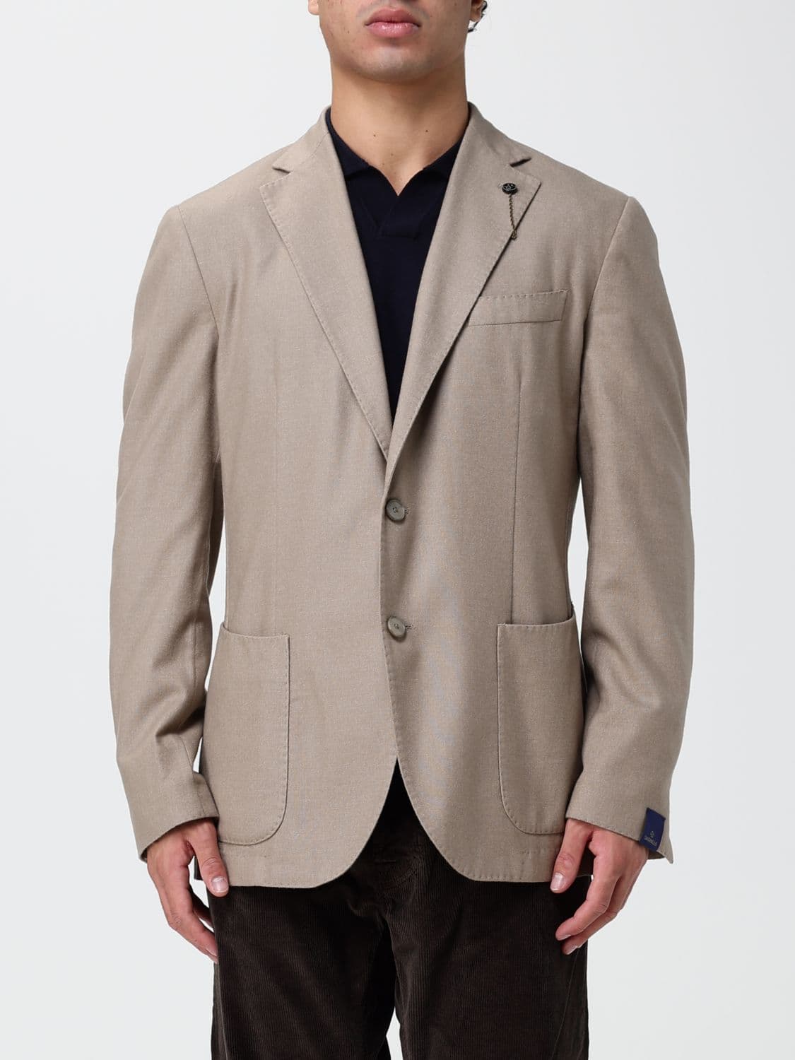 Santaniello Single-Breasted Wool Blend Blazer with Patch Pockets