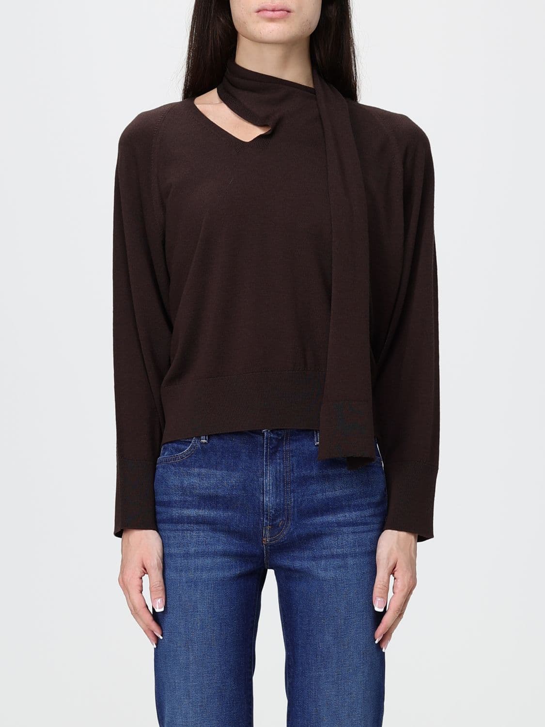 Incotex Relaxed Fit Jersey Top with Scarf Collar and V-Neck