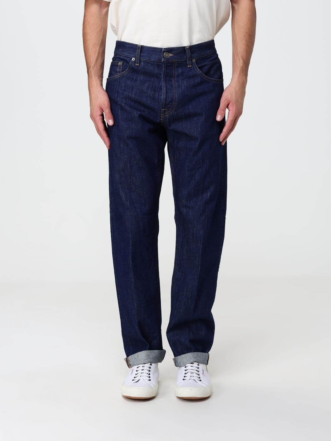 Dondup Straight Leg Cotton Denim Jeans with a Mid-Rise Waist