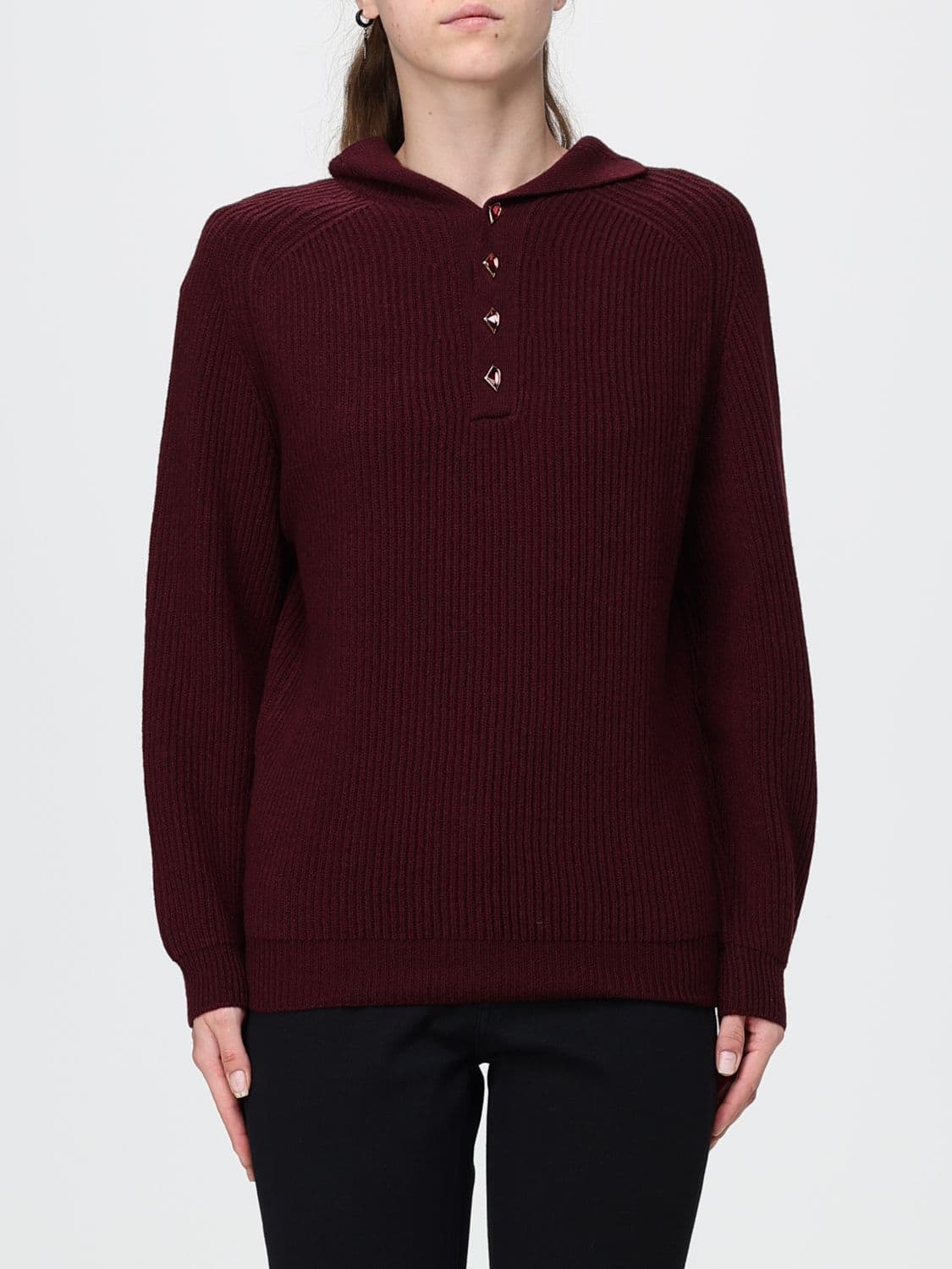 Dondup Ribbed High-Neck Jersey Top with Shoulder Buttons