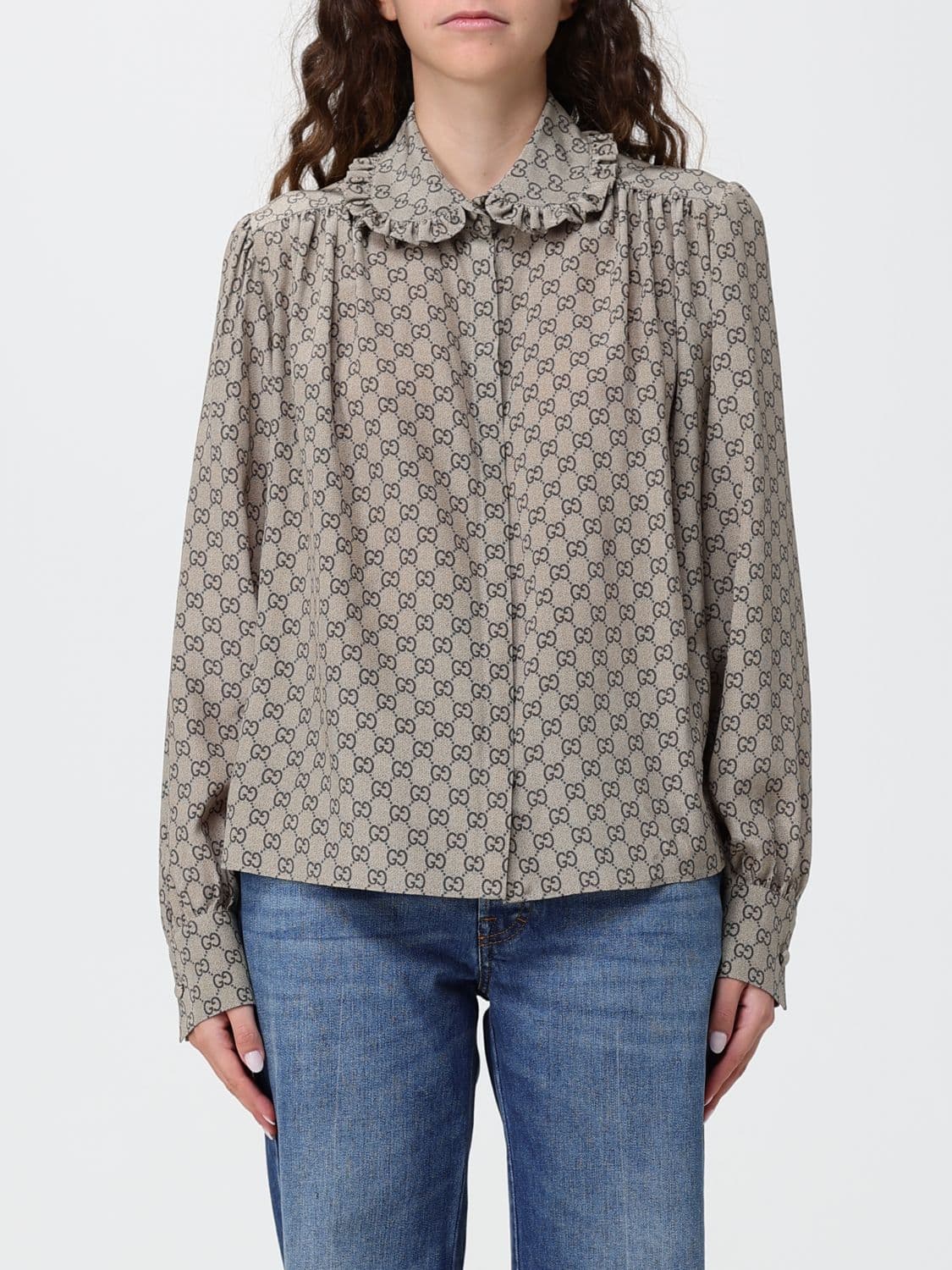 Gucci GG Motif Silk Shirt with Peter Pan Collar