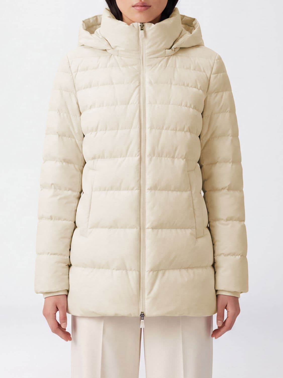 Herno Knee-Length Quilted Nylon Down Jacket with Removable Hood