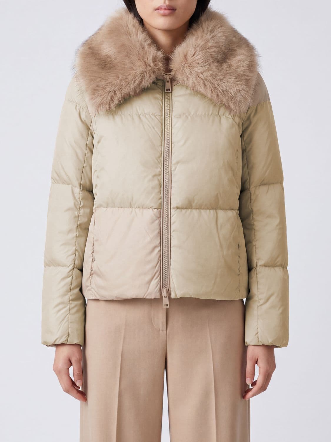 Herno Short Quilted Nylon Down Jacket with Fur Collar