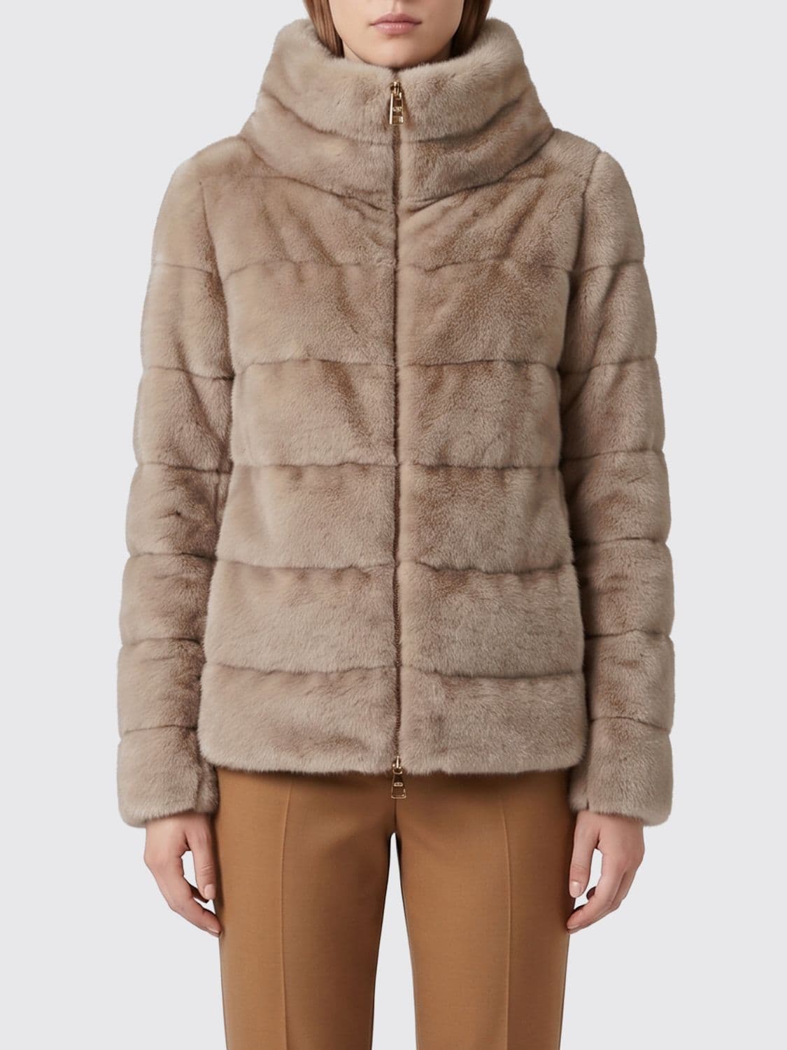 Herno Short Faux Fur Jacket with High Neck and Zip