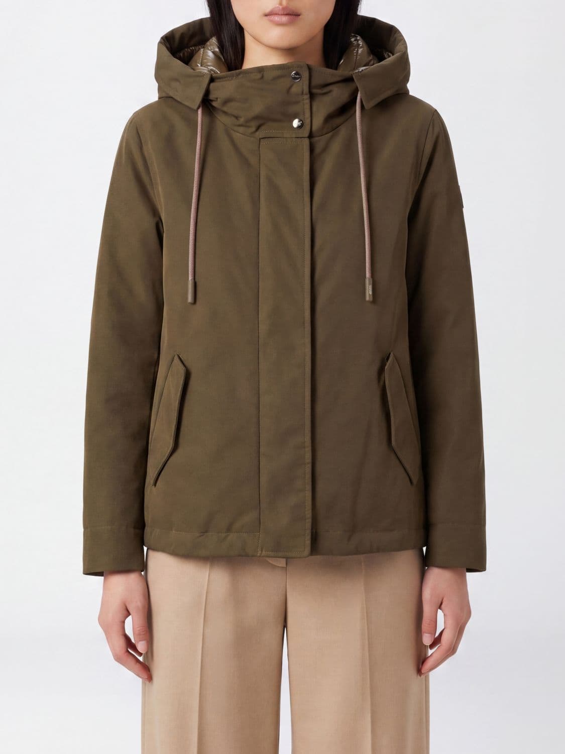 Herno Short Cotton Blend Parka with Hood and Concealed Closure