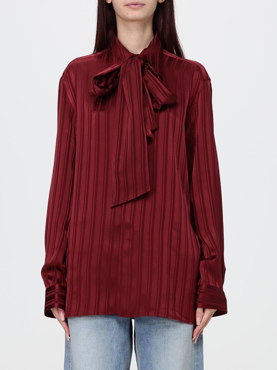 Saint Laurent Striped Pure Silk Pussy-Bow Blouse