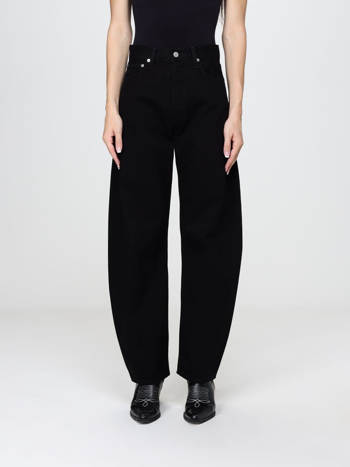 Agolde Spiral High-Waisted Baggy Jeans in Cotton Denim with Straight Hem