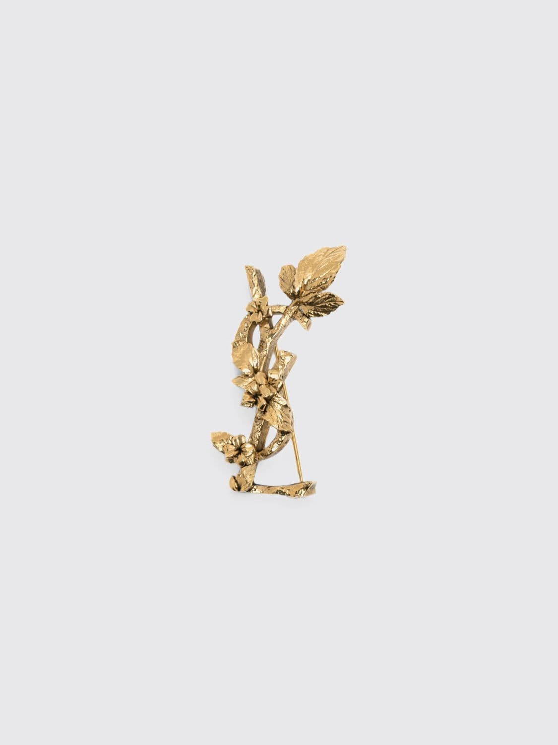 Saint Laurent Floral Brass Brooch with YSL Monogram · OS