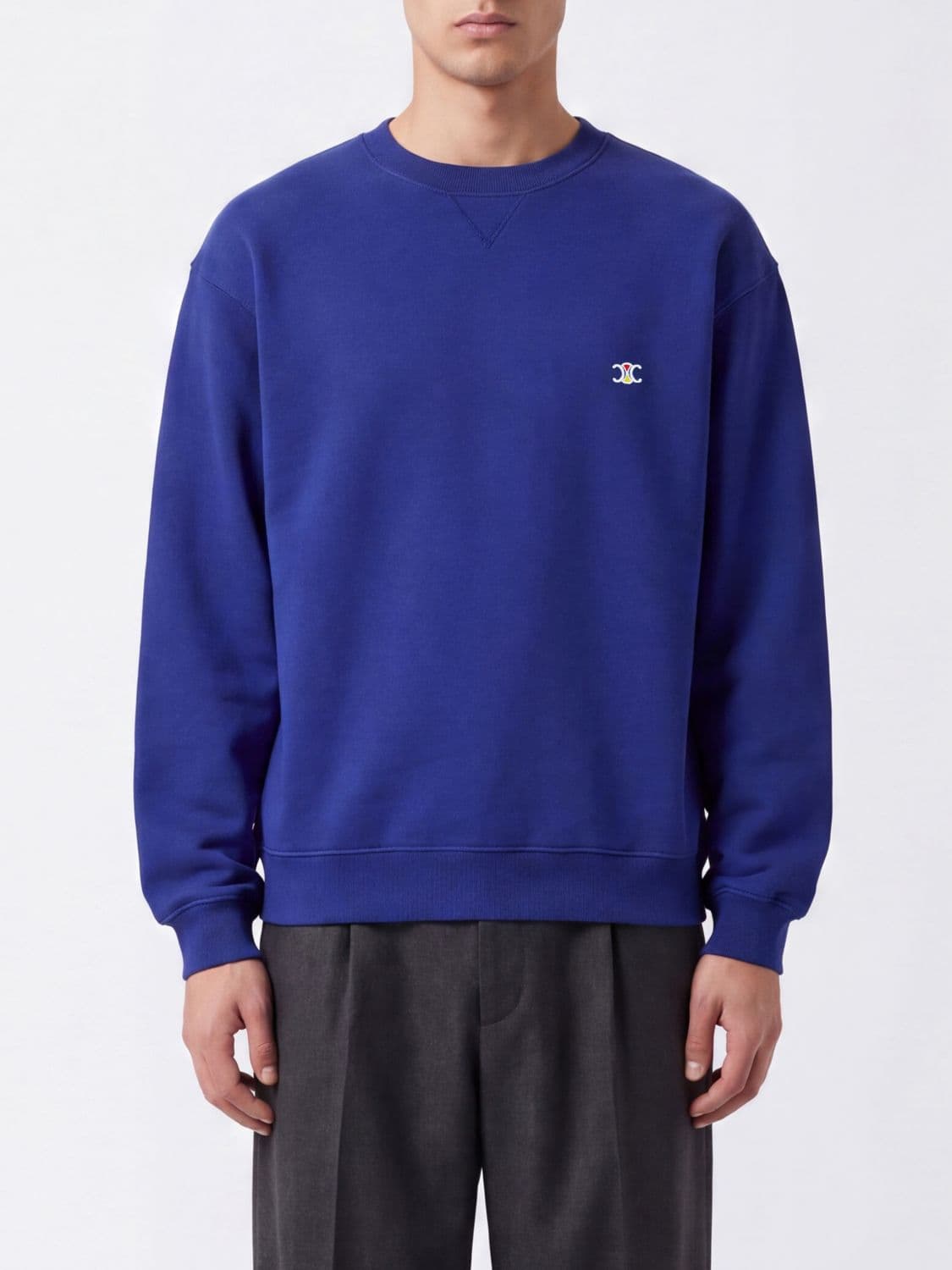 Celine Triomphe Logo Contrast-Embroidered Cotton Crewneck Sweatshirt