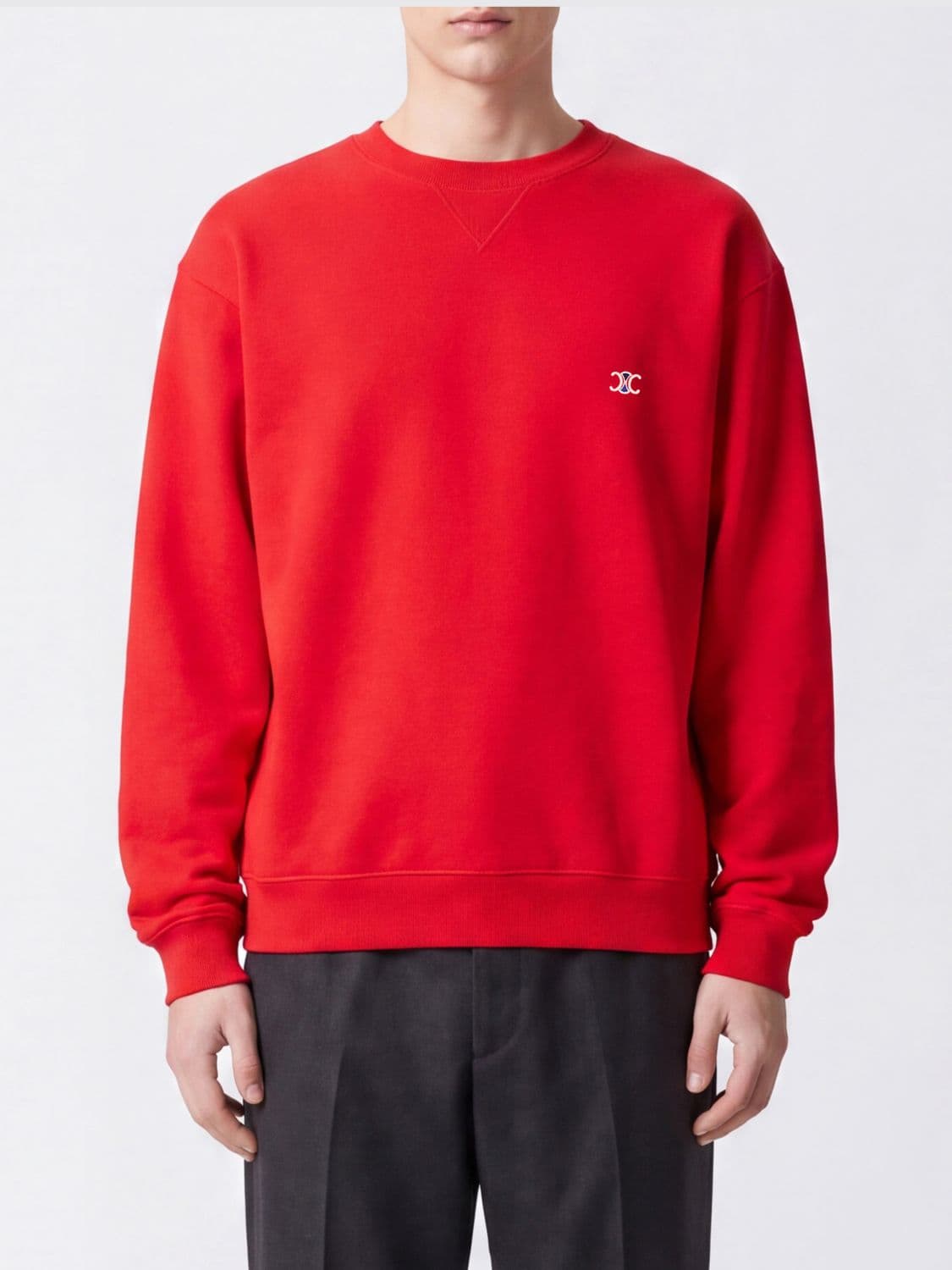 Celine Triomphe Logo Contrast-Embroidered Cotton Crewneck Sweatshirt
