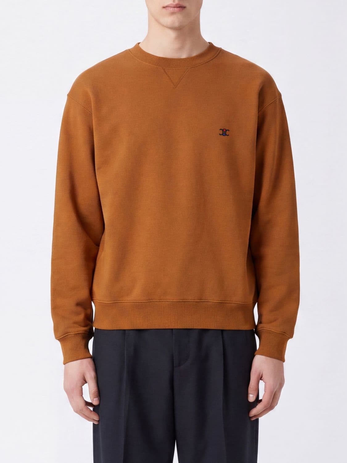 Celine Triomphe Logo Contrast-Embroidered Cotton Crewneck Sweatshirt