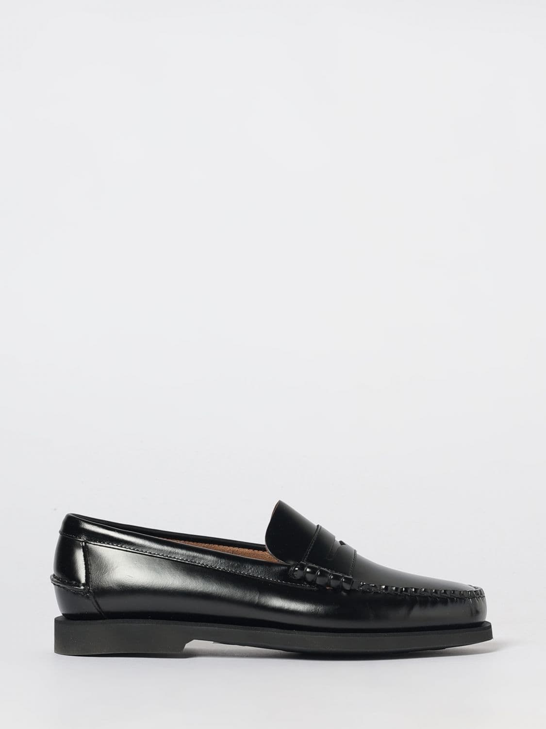 Sebago Brushed Leather Penny Loafers with Saddle Strap and Raised Apron Toe