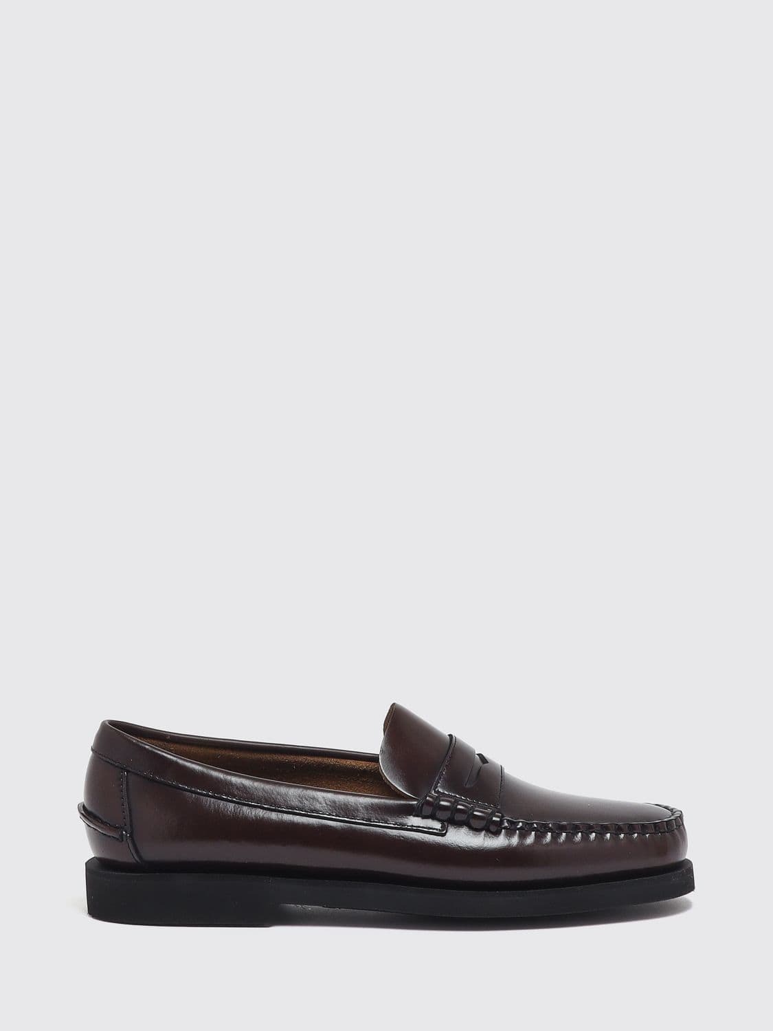 Sebago Brushed Leather Penny Loafers with Saddle Strap and Raised Apron Toe
