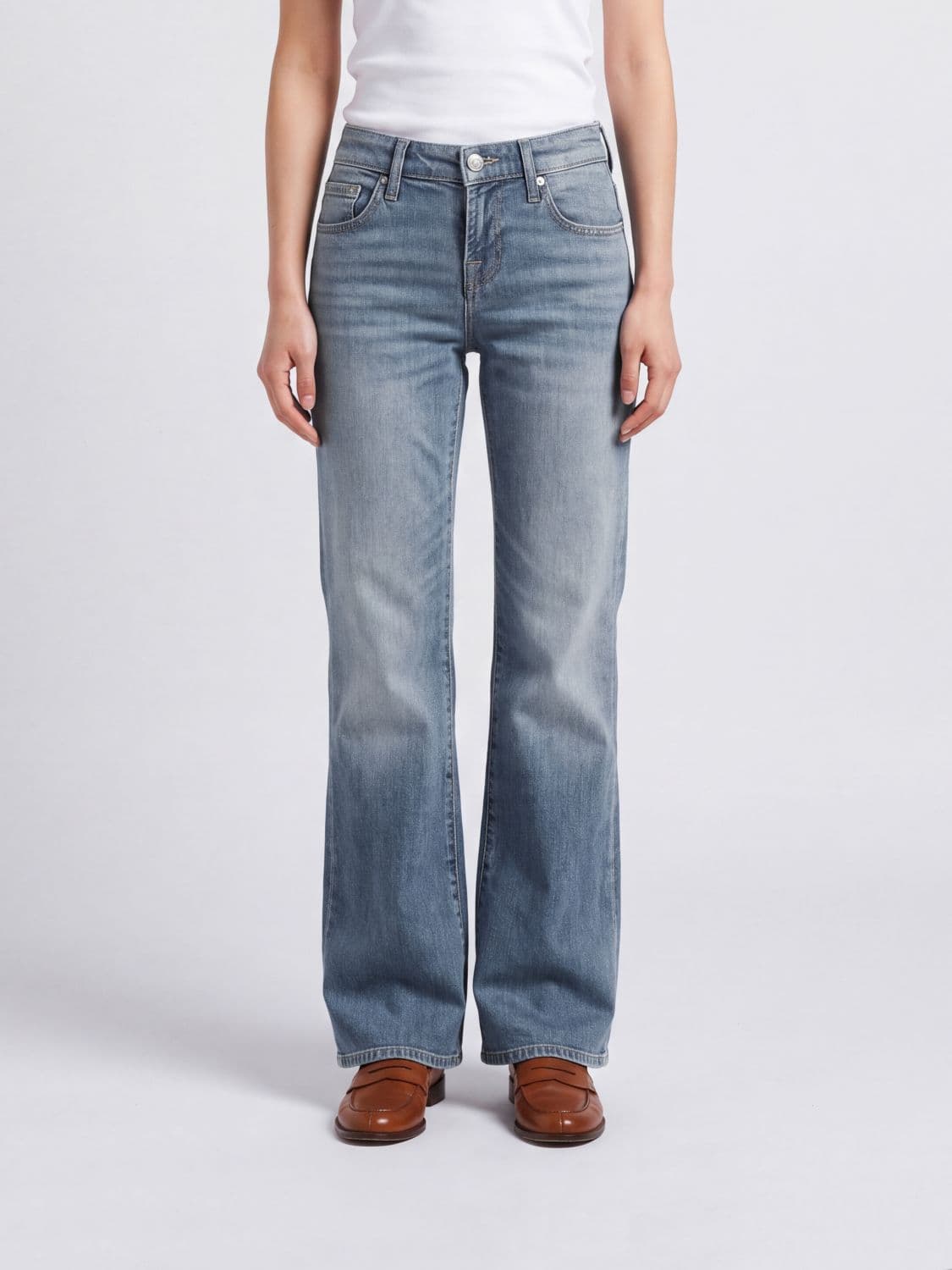 7 For All Mankind Low Flare Mid-Rise Flared Jeans in Denim