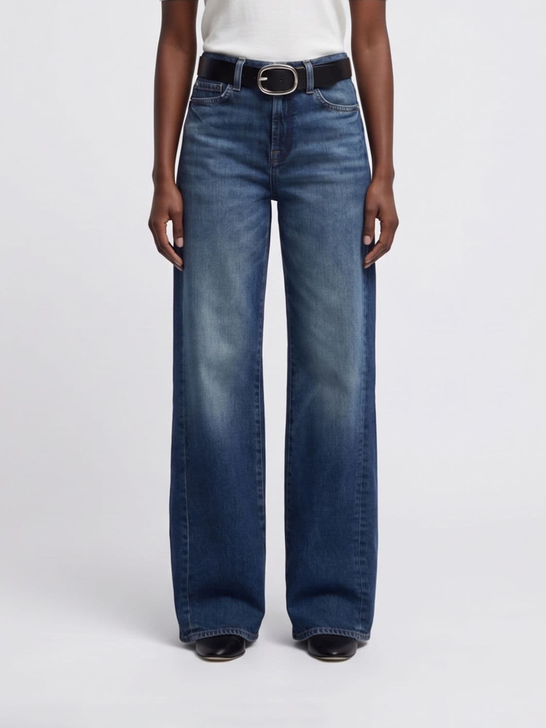 7 For All Mankind Lotta High-Waisted Wide Leg Trousers in Technical Fabric