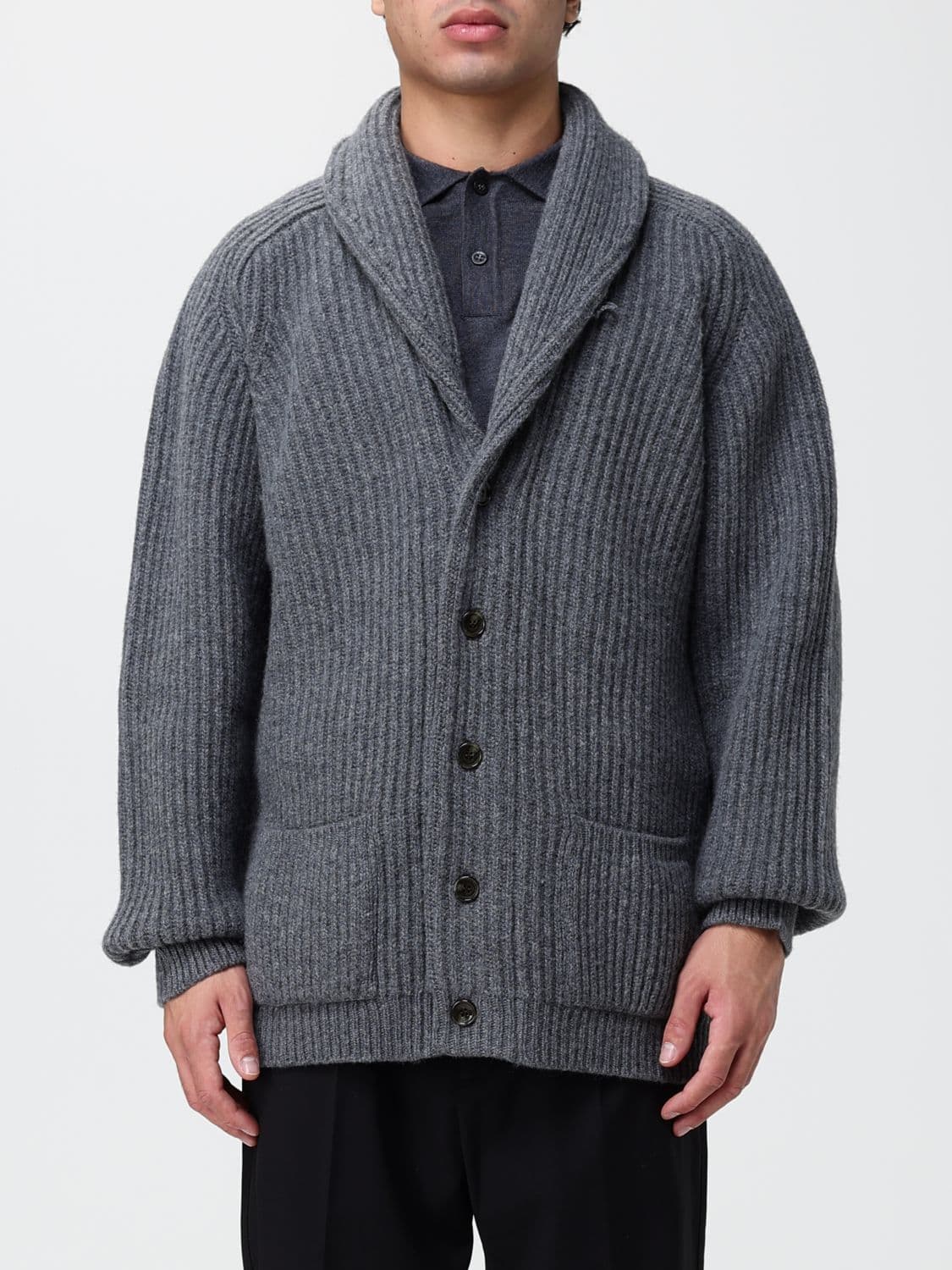 Filson Button-Up Shawl Collar Wool Cardigan with Dropped Shoulders