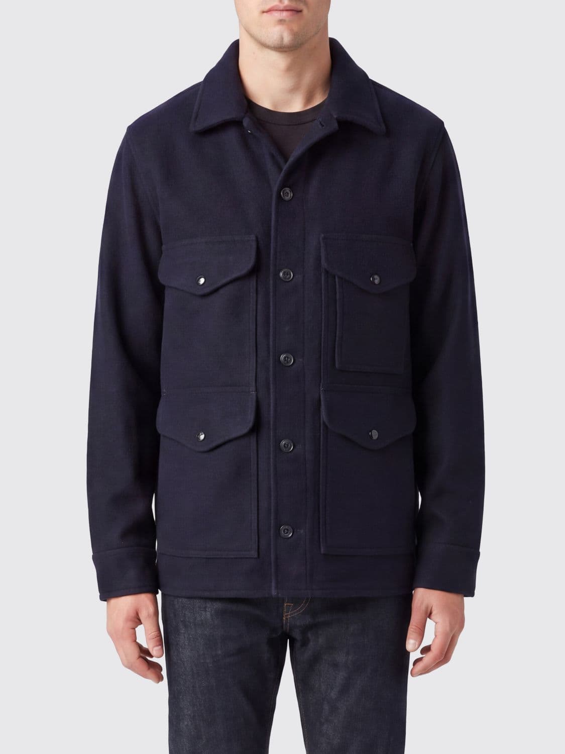 Filson Wool Utility Shirt Jacket with Flap Pockets and Rever Collar