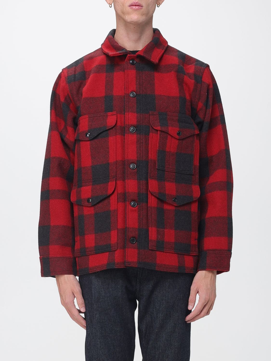 Filson Wool Utility Shirt Jacket with Flap Pockets and Rever Collar