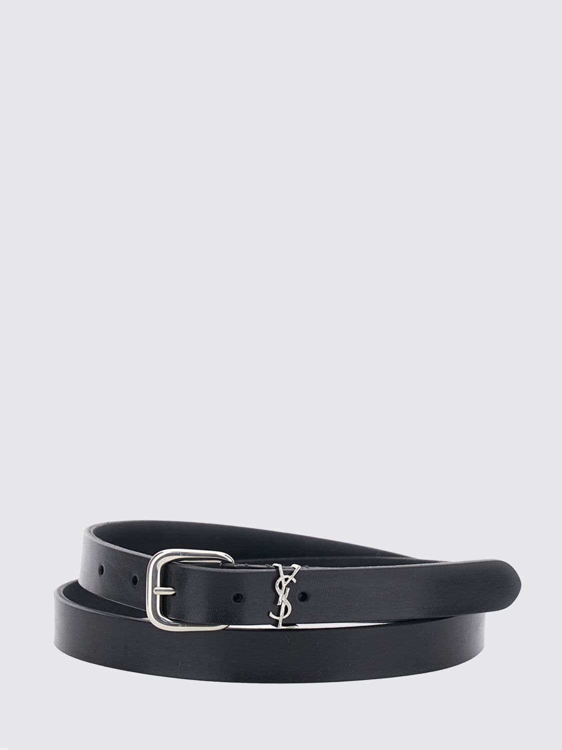 Saint Laurent Cassandre Slim Calfskin Leather Belt with YSL Monogram