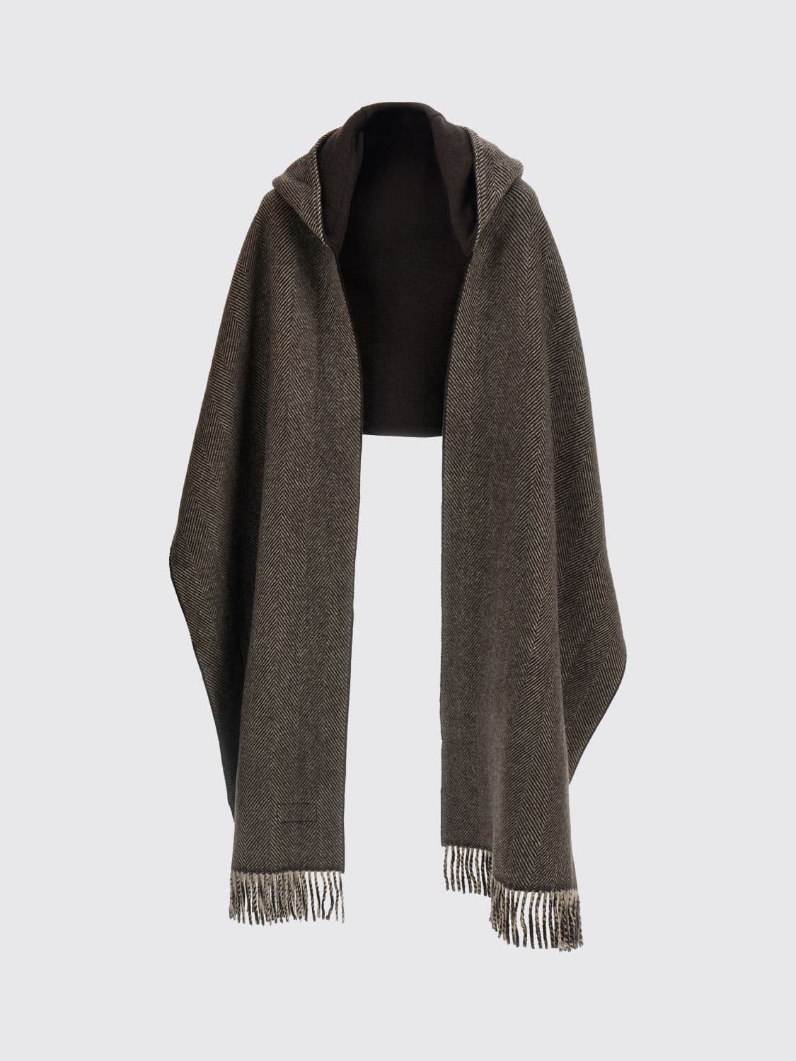 Brunello Cucinelli Hooded 100% Cashmere Chevron Scarf with Fringed Hem · OS