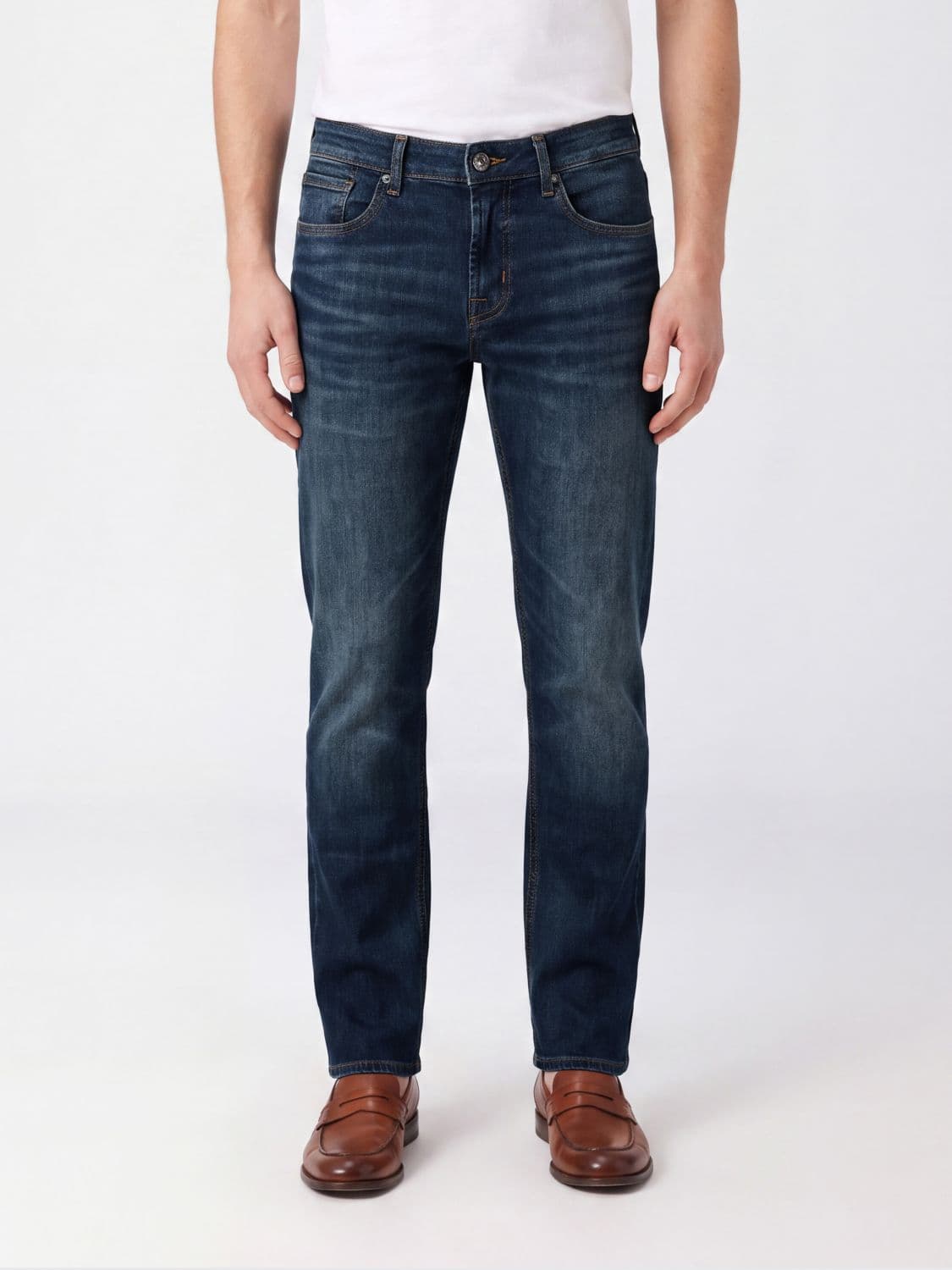 7 For All Mankind Mid-Rise Slim-Fit Skinny Jeans in Cotton Denim