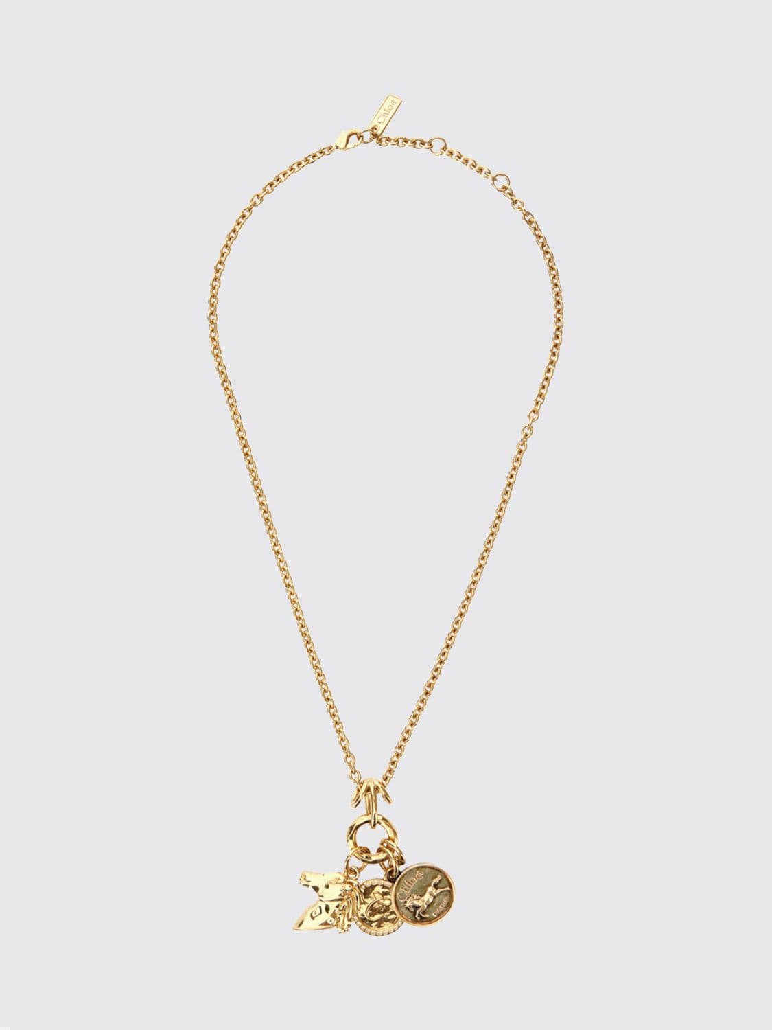 Chloé Gold-Tone Brass Choker Necklace with Sliding Pendant and Engraved Logo