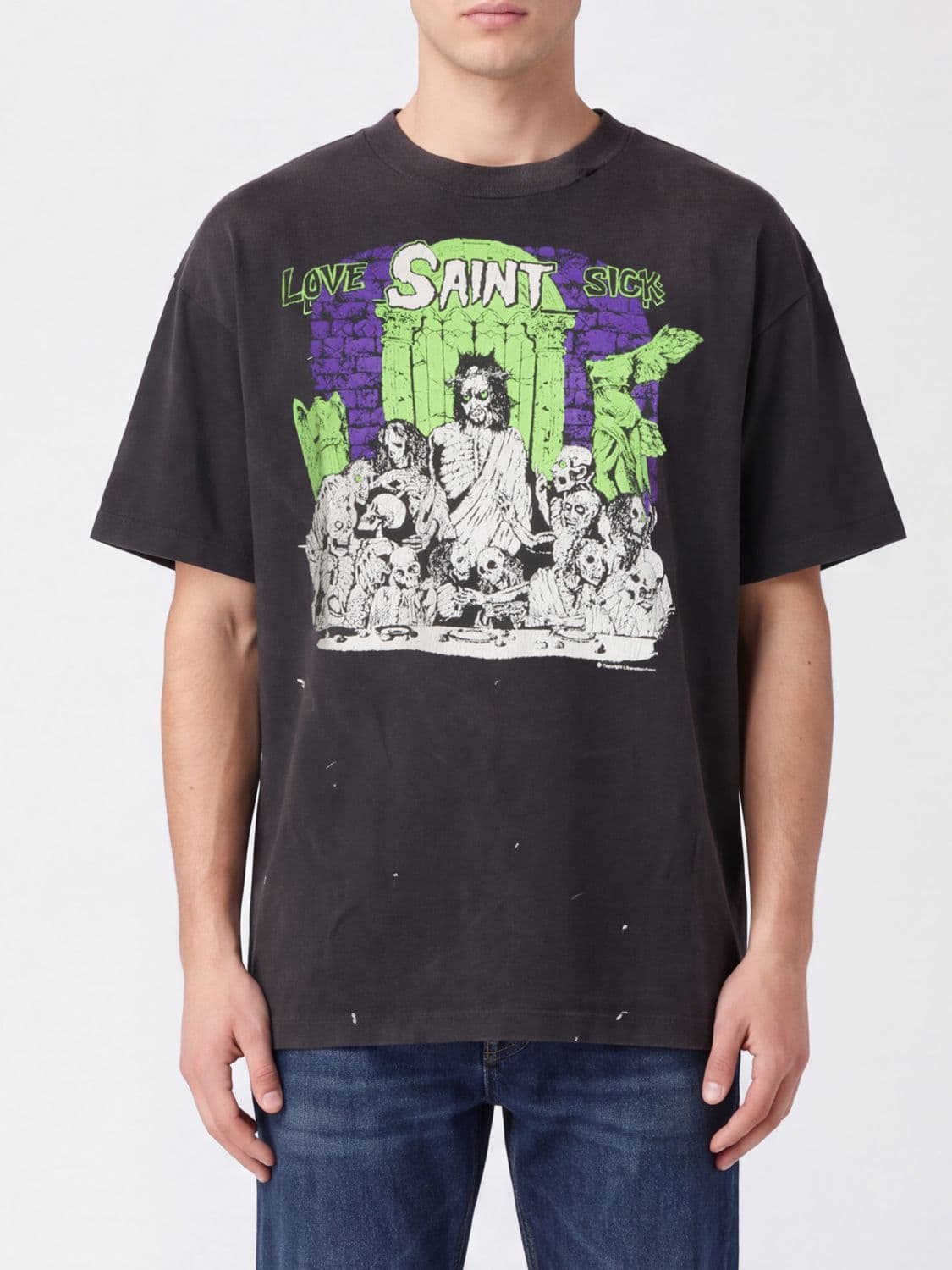 Saint Mxxxxxx Graphic Print Logo Cotton T-Shirt with Dropped Shoulders