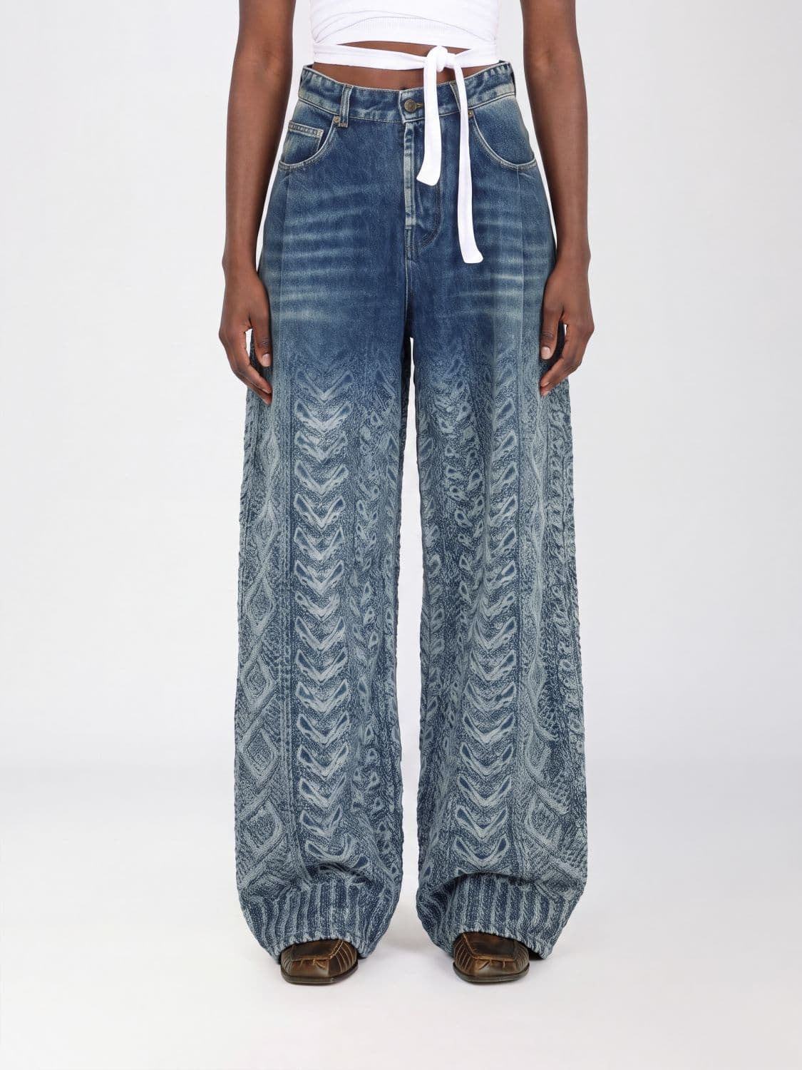 Diesel High-Waisted Wide-Leg Graphic Print Jeans with Five Pockets
