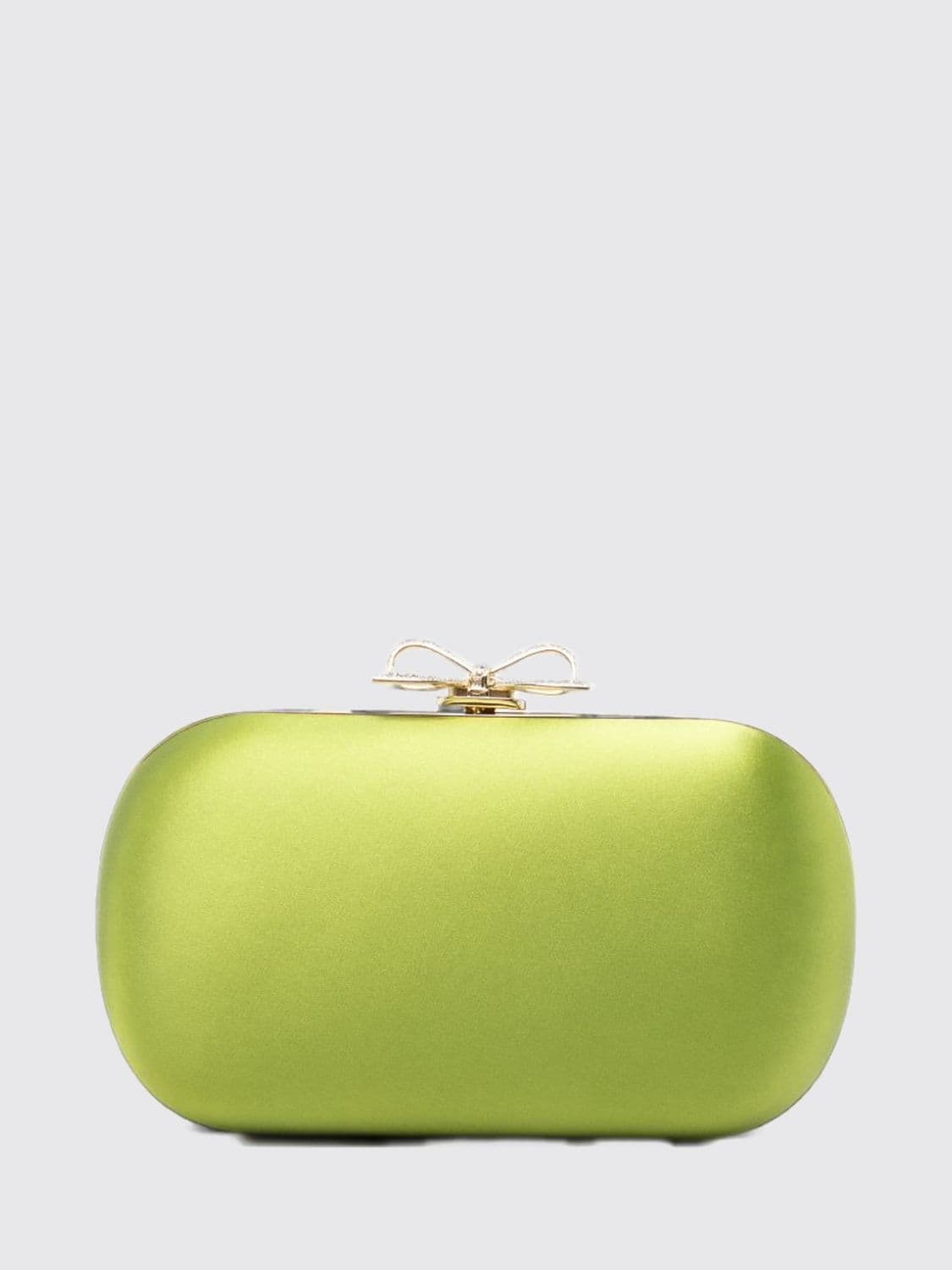 Self-Portrait Oval Satin Mini Clutch with Bow and Crystal Embellishments