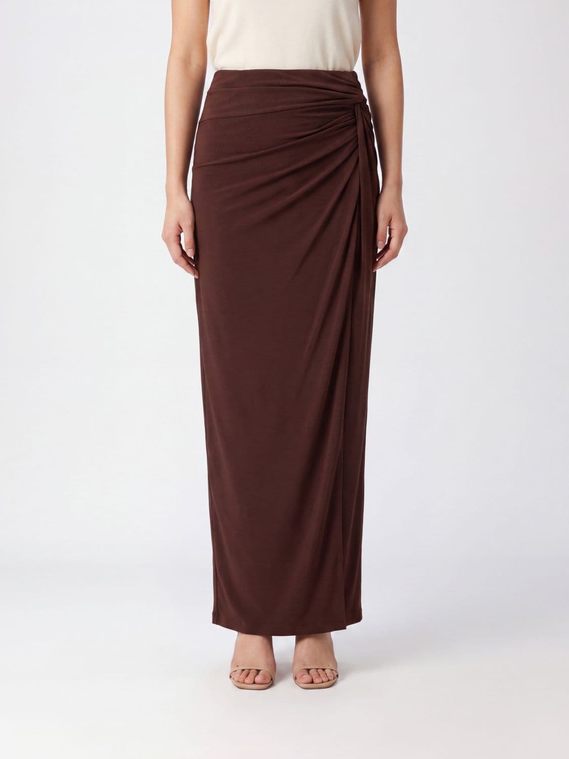 The Andamane High-Waisted Jersey Pencil Maxi Skirt with Knot Detail