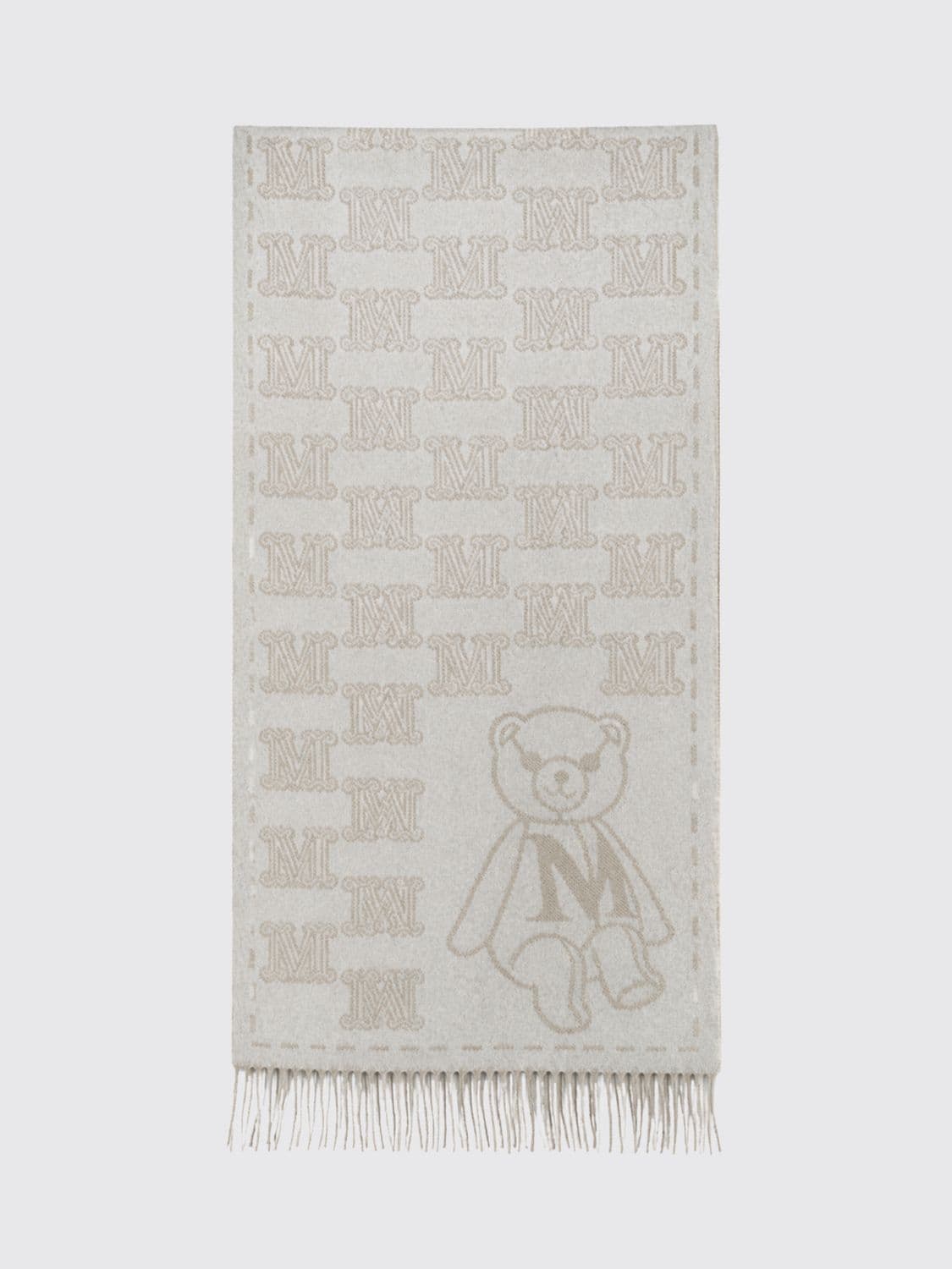 Max Mara Charme Cashmere Stole with Jacquard Monogram and Fringed Hem