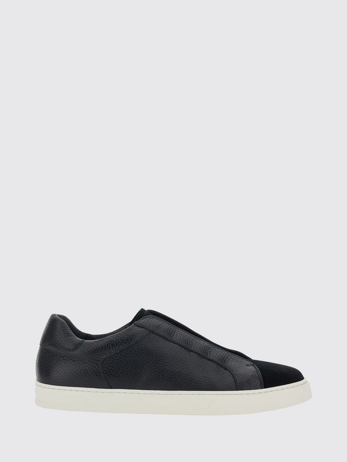 Doucal's Slip-On Trainers in Wool and Tumbled Calfskin with Elastic Laces
