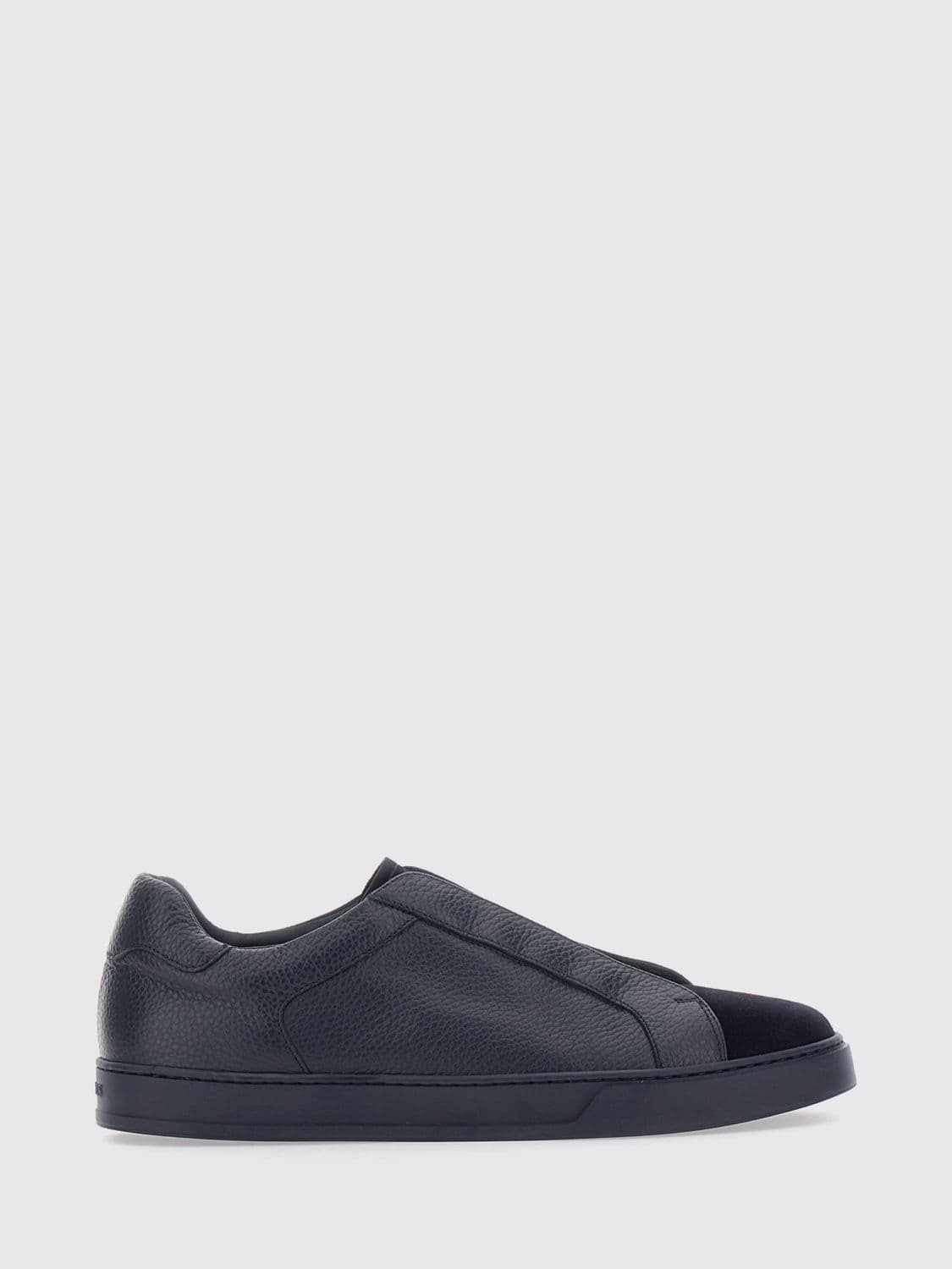 Doucal's Slip-On Trainers in Wool and Tumbled Calfskin with Elastic Laces