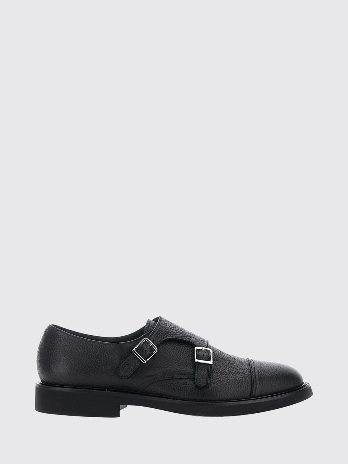 Doucal's Double Buckle Monk Strap Shoes in Grained Calfskin