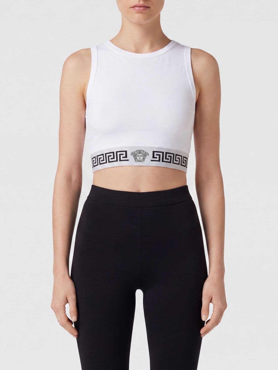 Versace Cropped Slim Fit Cotton-Blend Top with Greca and Medusa Logo