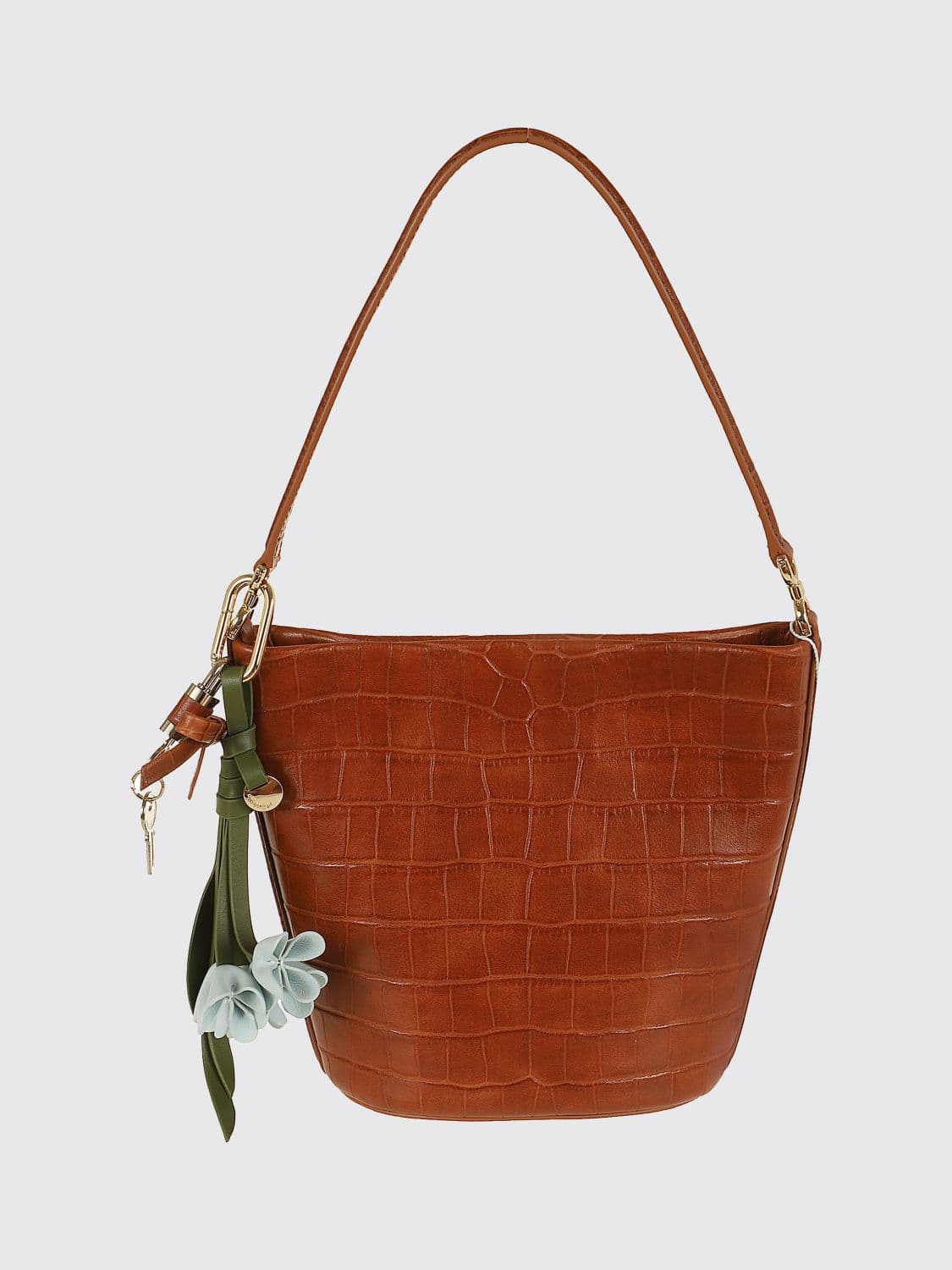 Self-Portrait Croc-Effect Leather Mini Bucket Bag with Top Handle · OS