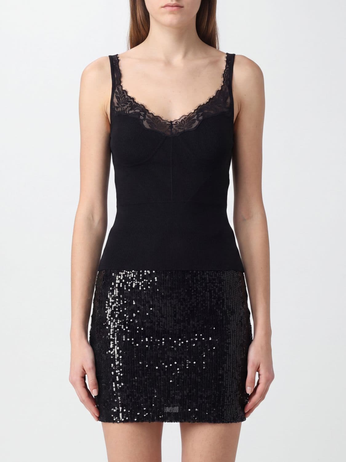 Self-Portrait Slim Fit Off-The-Shoulder Knit Top with Lace Inserts