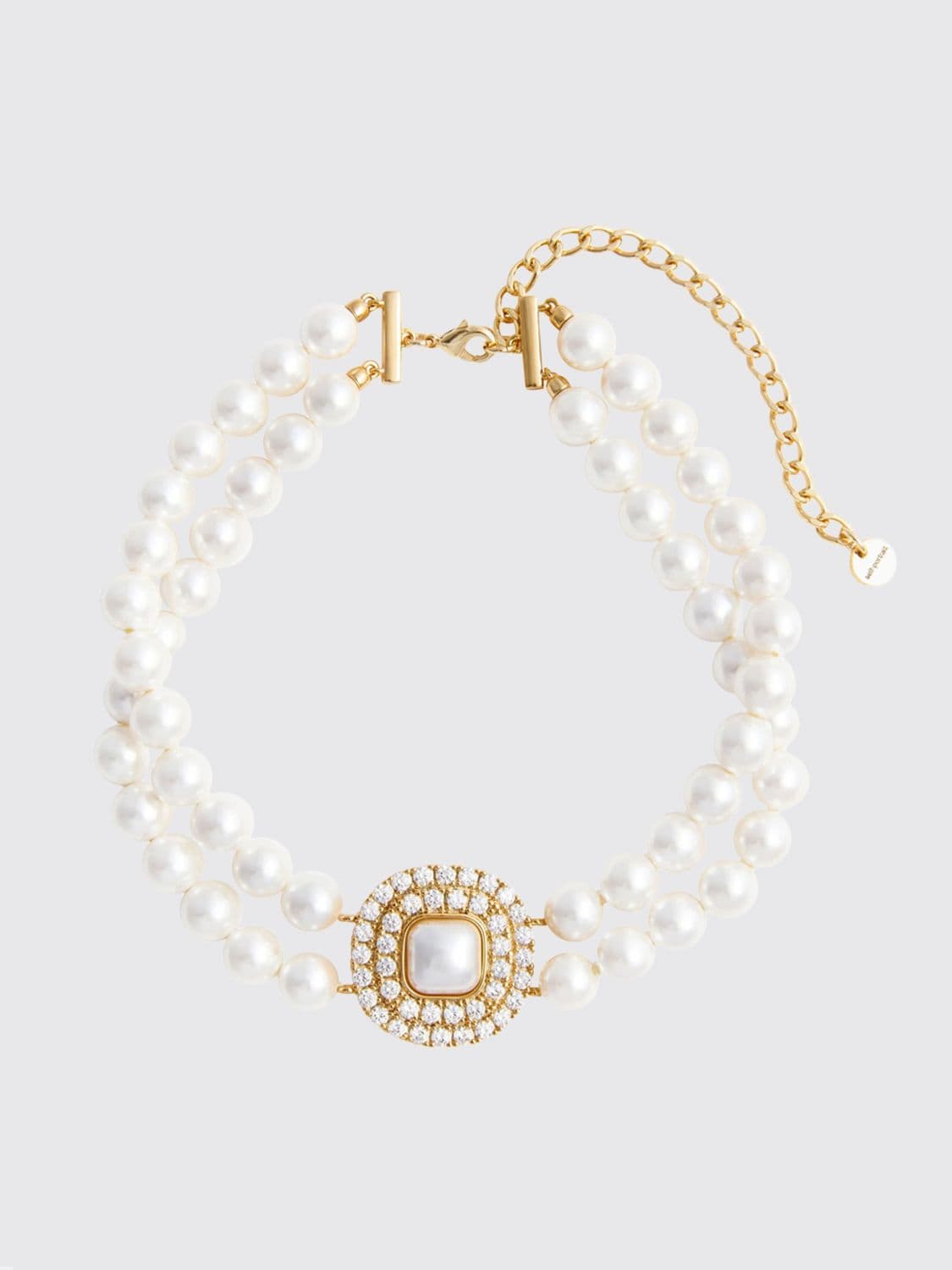 Self-Portrait Brass Choker Necklace with Faux Pearls and Set Crystals · OS