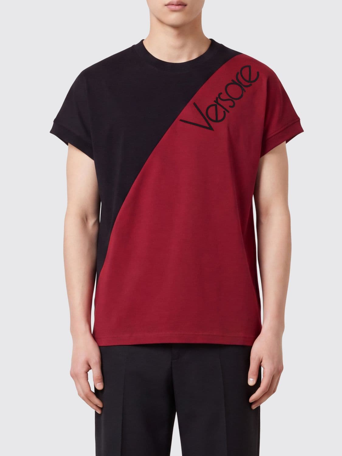 Versace Stretch-Cotton T-shirt with Contrast Logo and Dropped Shoulders
