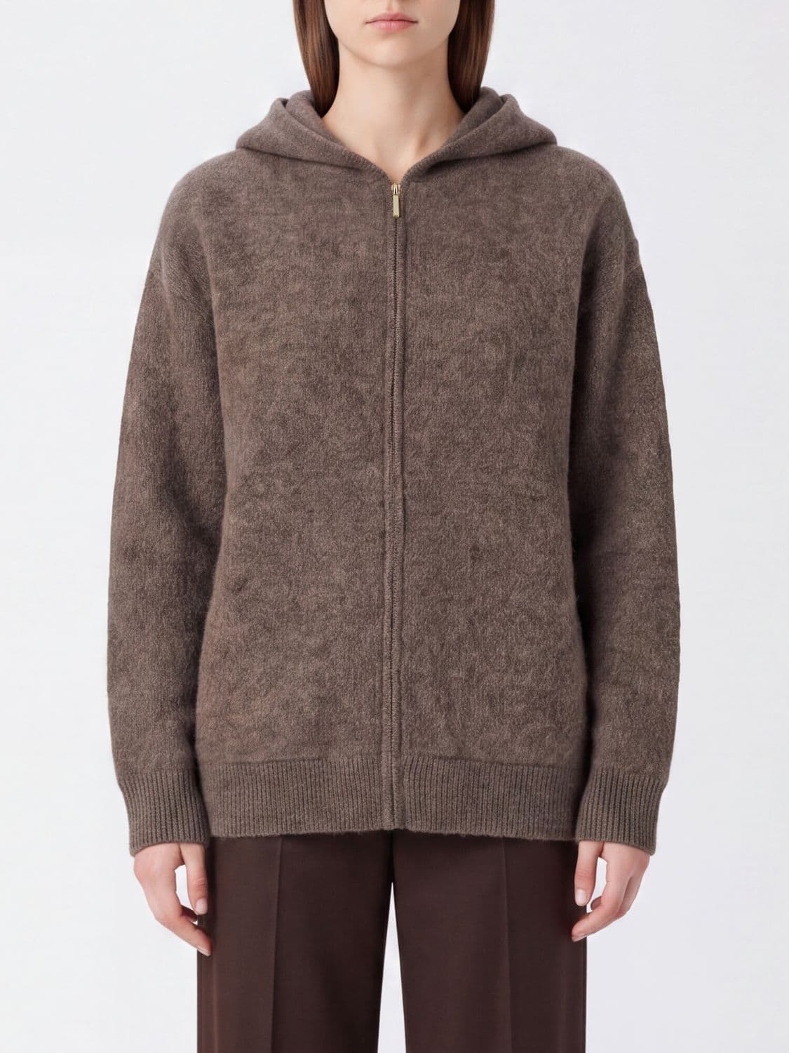 's Max Mara Knitted Yak Zip-Up Hoodie with Dropped Shoulders