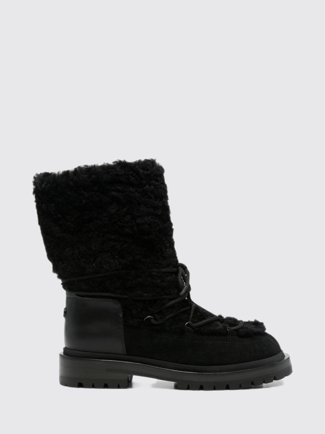 Sergio Rossi Suede and Merino Wool Combat Boots with Notched Sole
