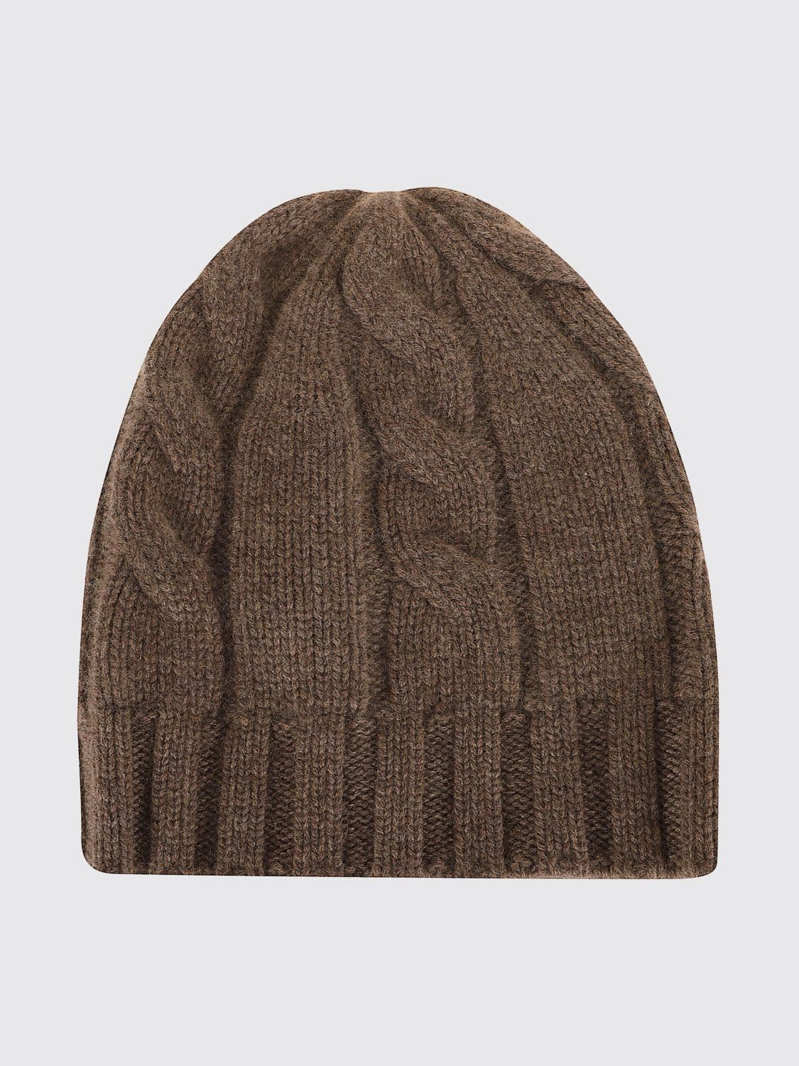 Ballantyne Pure Cashmere Beanie Hat with Cable-Knit and Ribbed Edge