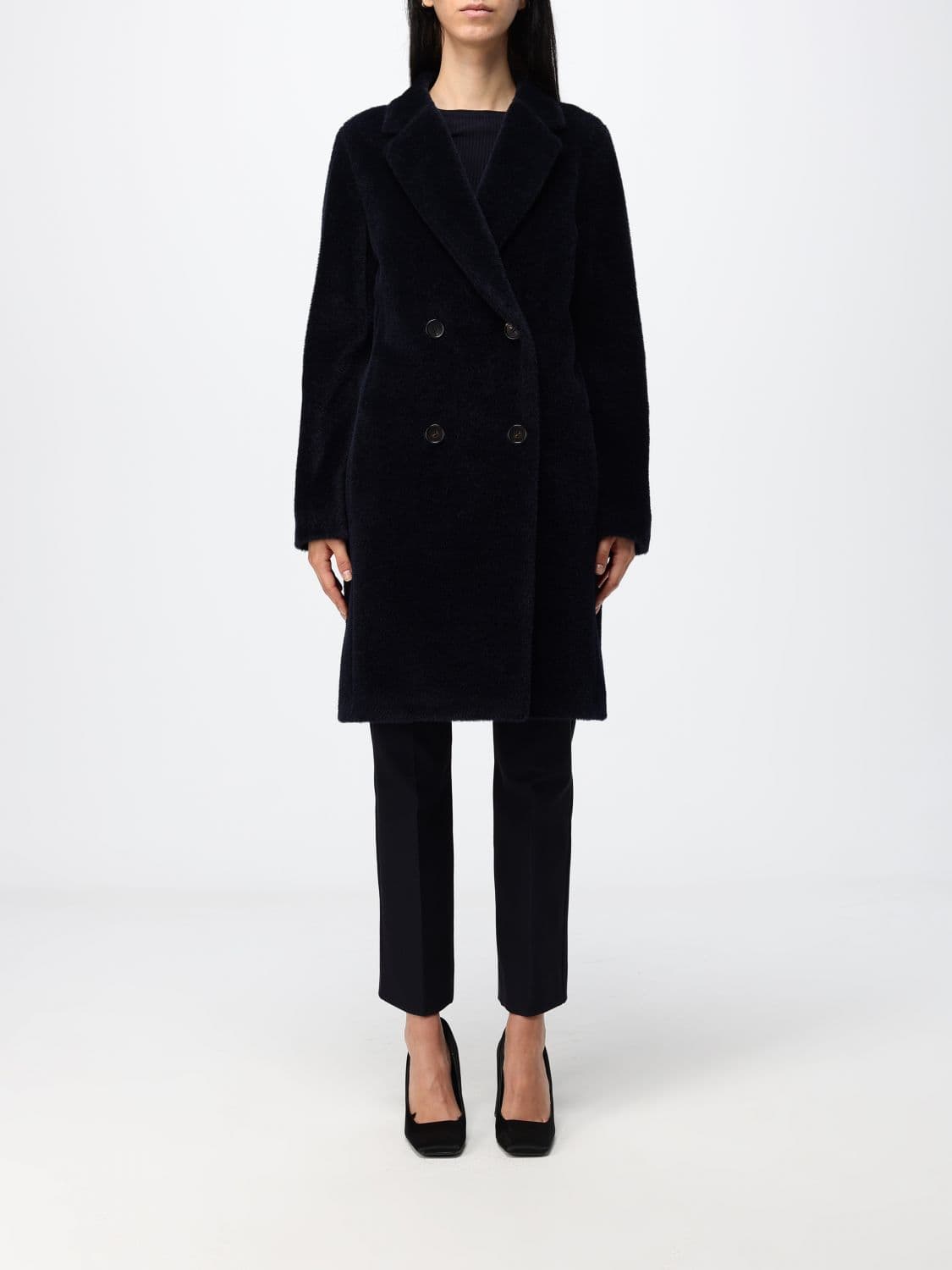 's Max Mara Knee-Length Double-Breasted Coat in Wool and Alpaca Blend
