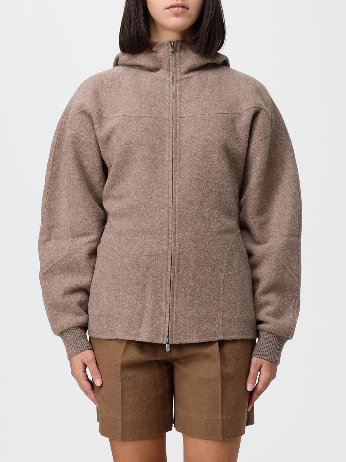 Max Mara Relaxed Fit Knit Hoodie in Wool and Cashmere with Zip Closure