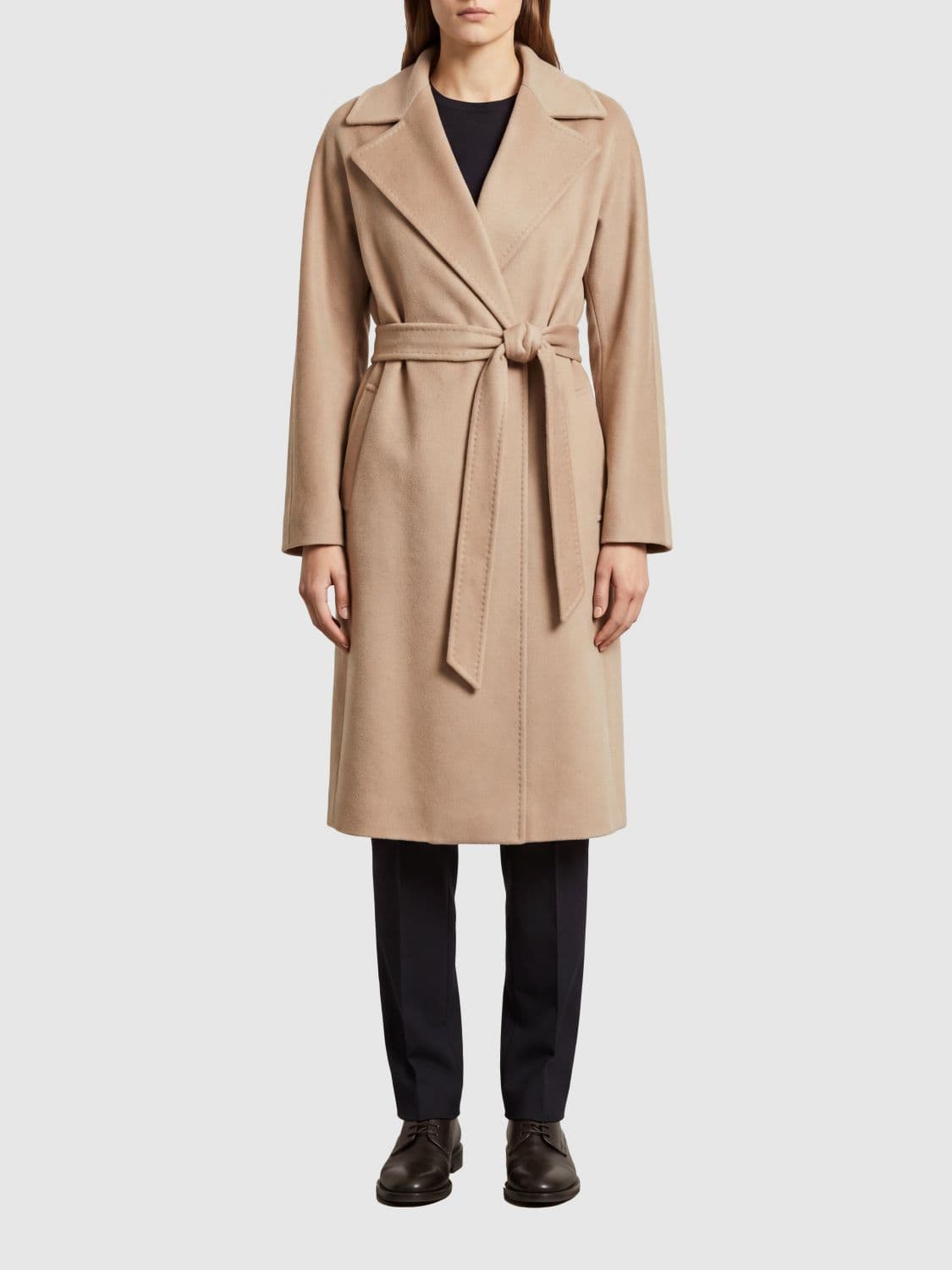 Max Mara Knee-Length Pure Wool Robe Coat with Belt