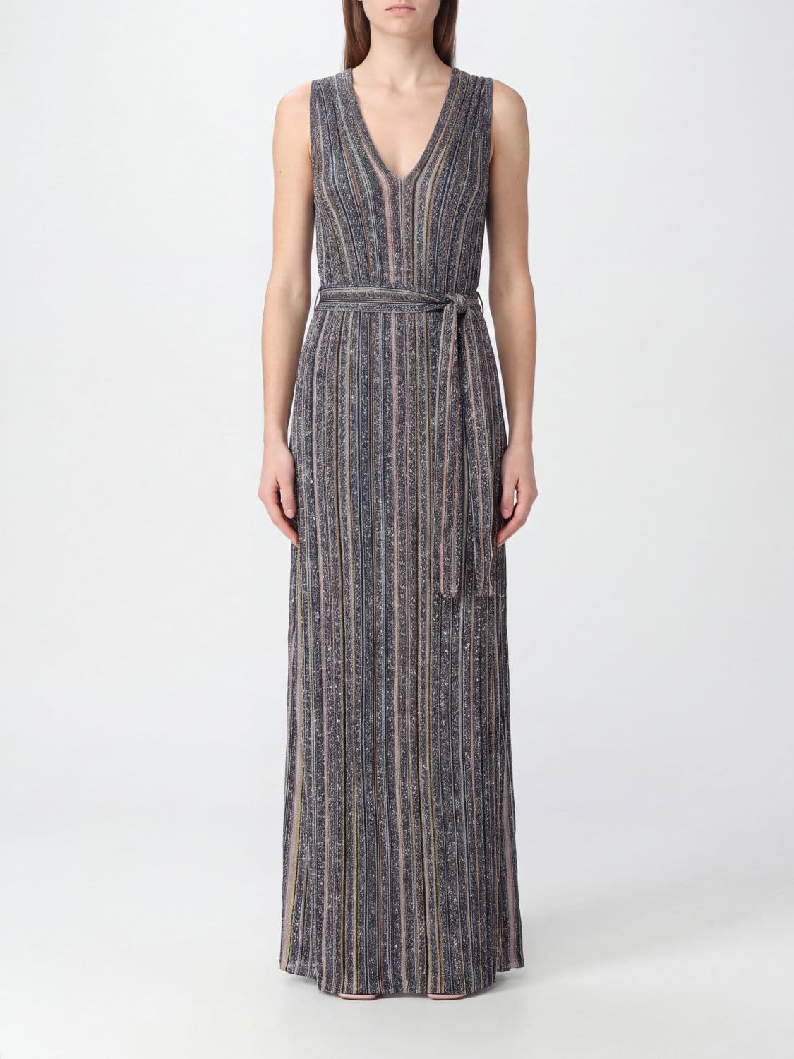 Missoni Multicolor Striped Lurex Long Evening Gown with Sequins