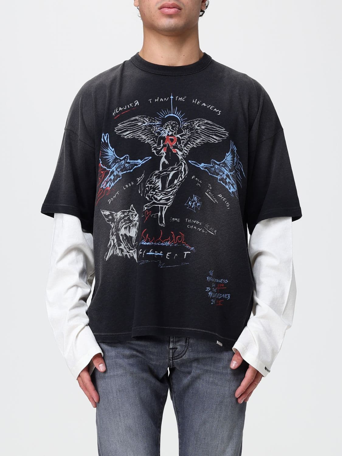 Represent Relaxed Fit Long-Sleeved Cotton T-Shirt with Graphic Print