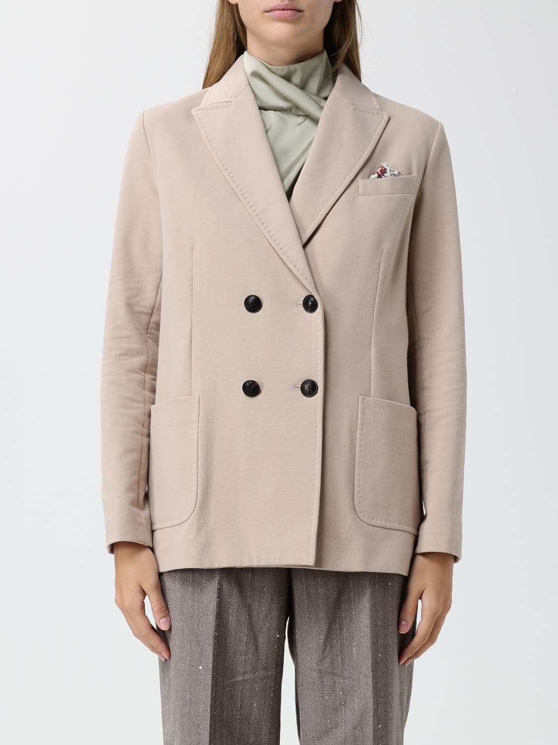 Circolo 1901 Double-Breasted Stretch Cotton Blazer with Patch Pockets