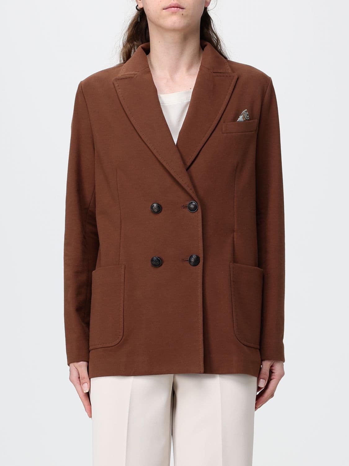Circolo 1901 Double-Breasted Stretch Cotton Blazer with Patch Pockets